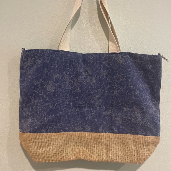 Flamingo Print Blue and Tan Tote Bag - Picture 4 of 4